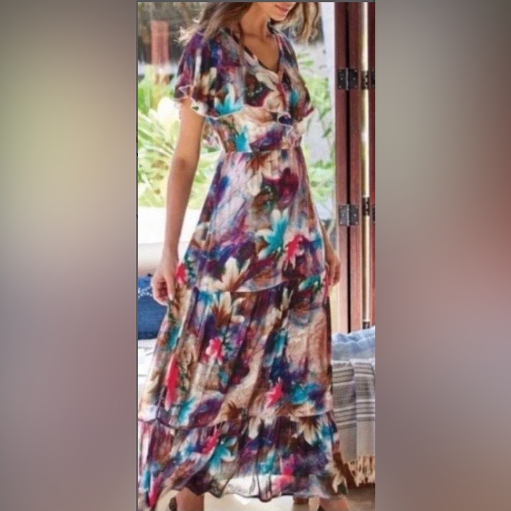 NWT, Soft Surroundings, Italian Dreams Tiered Maxi Dress. Size Medium Petite. - Picture 1 of 10